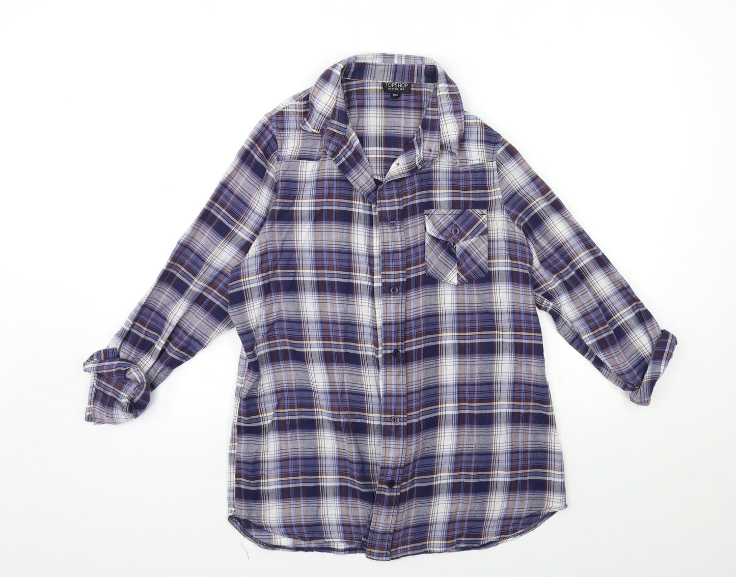 Topshop Womens Blue Check  Basic Button-Up Size 12