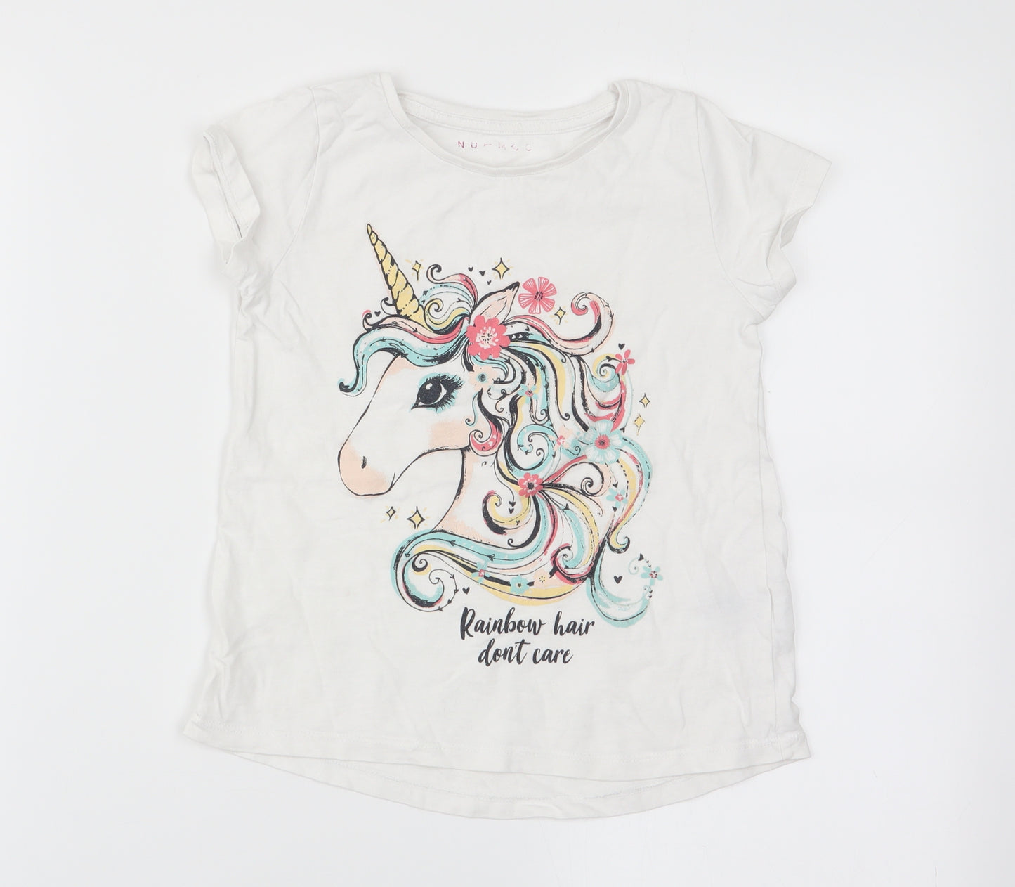 Nutmeg Girls White Animal Print  Basic T-Shirt Size 7-8 Years
