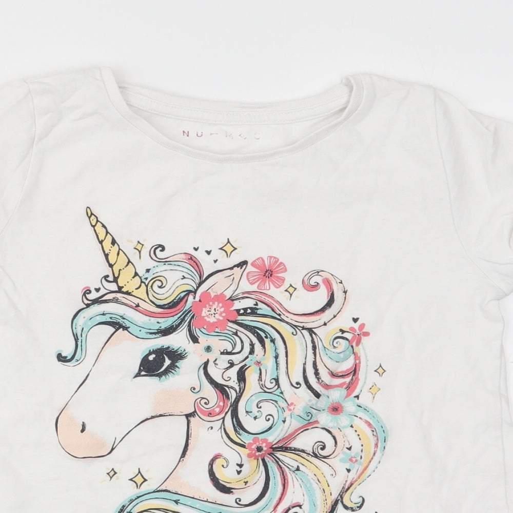 Nutmeg Girls White Animal Print  Basic T-Shirt Size 7-8 Years