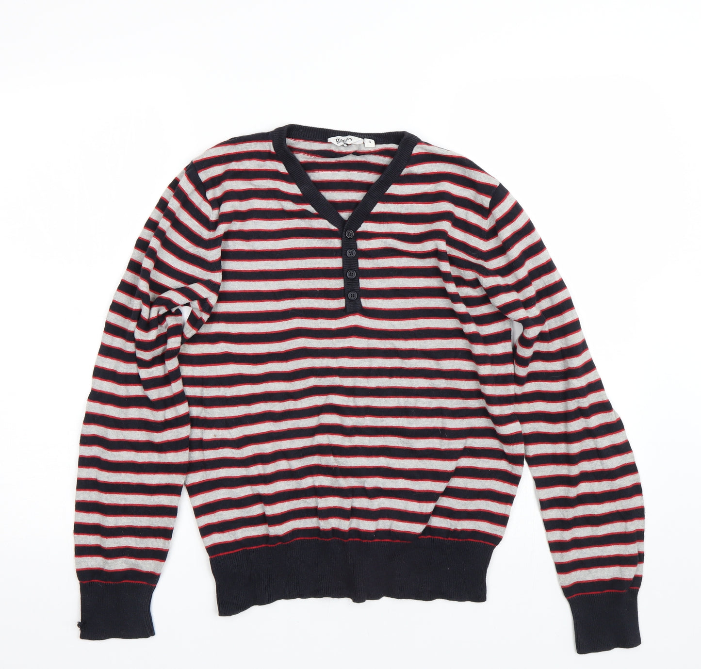 Dissident Mens Grey Striped  Pullover Jumper Size S