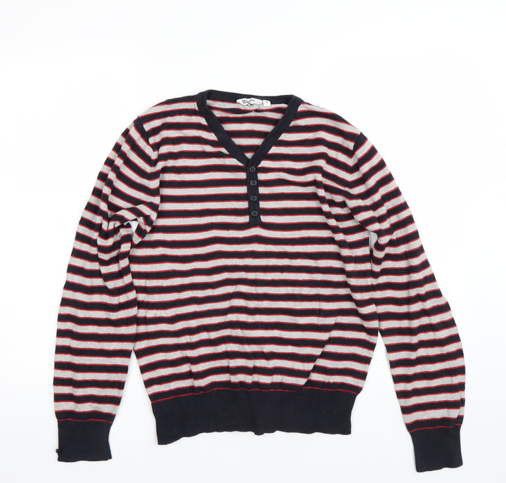 Dissident Mens Grey Striped  Pullover Jumper Size S