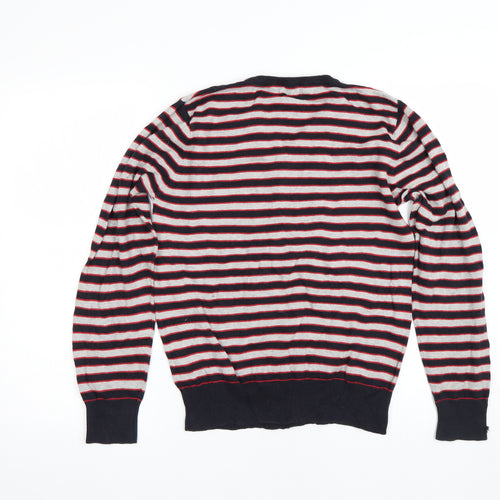 Dissident Mens Grey Striped  Pullover Jumper Size S