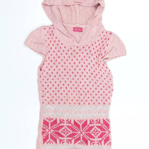 Delicious Girls Pink Fair Isle  Pullover Hoodie Size 11-12 Years