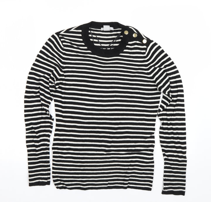 H&M Womens Black Striped  Pullover Jumper Size M