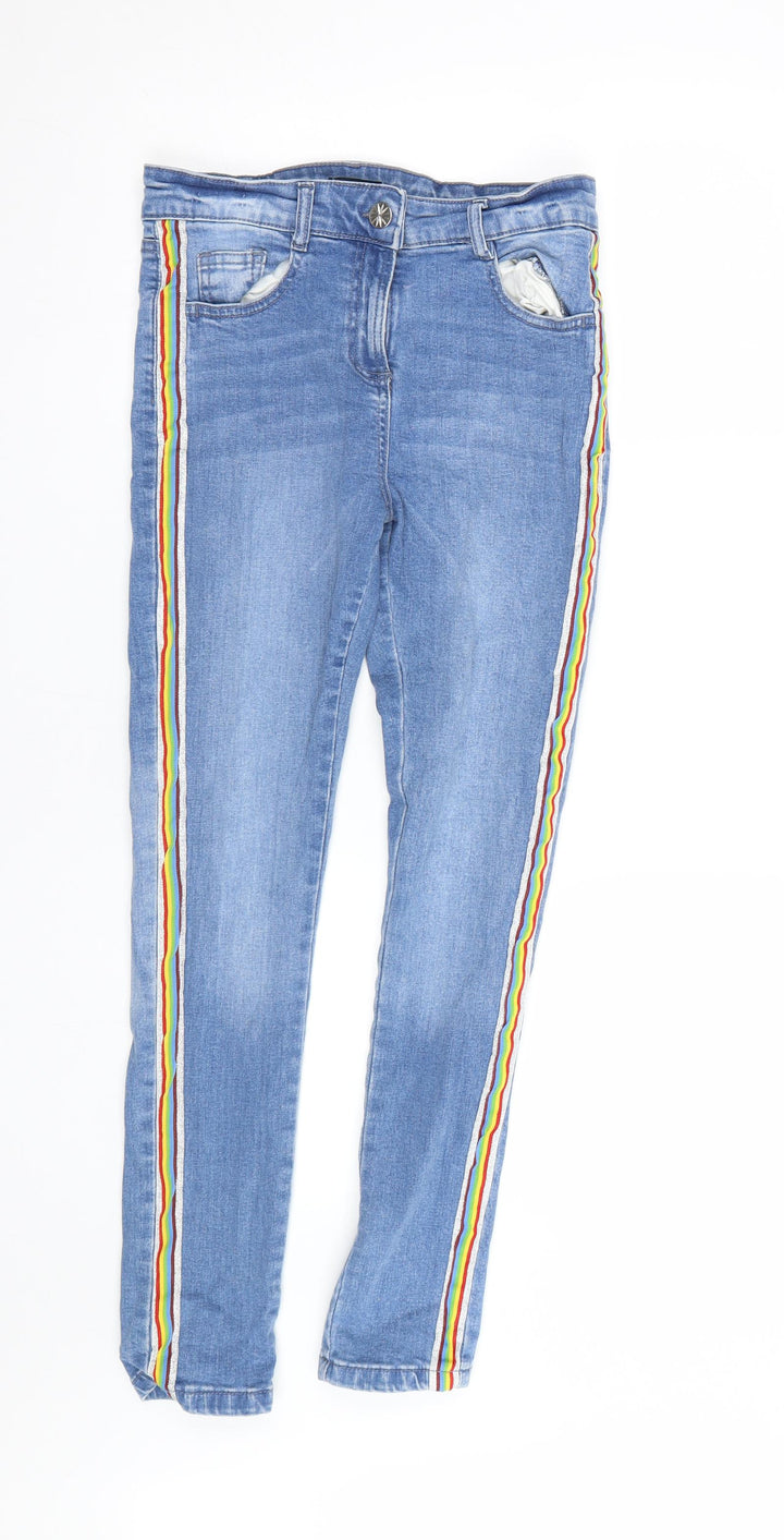 Kylie Girls Blue Striped Denim Skinny Jeans Size 12 Years