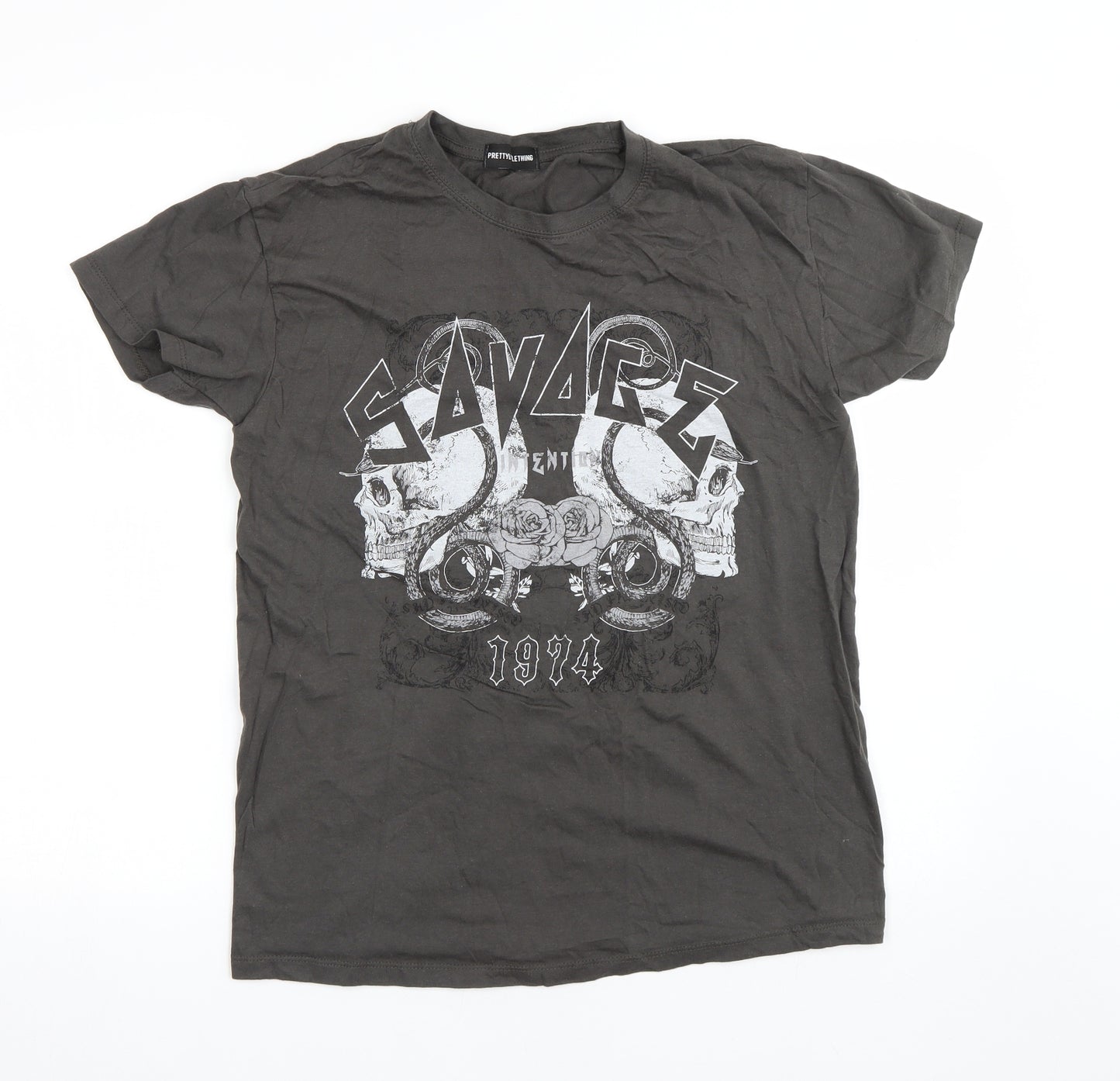 PRETTYLITTLETHING Womens Grey   Basic T-Shirt Size S