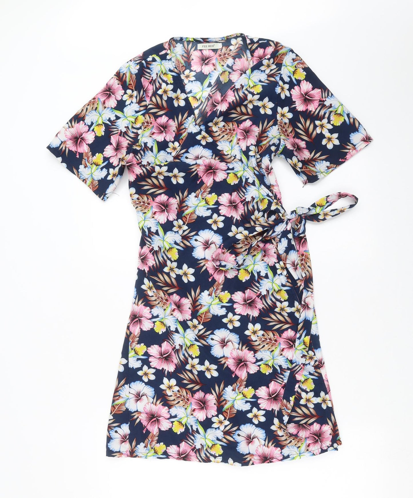 Fee Red Womens Blue Floral  Wrap Dress  Size S