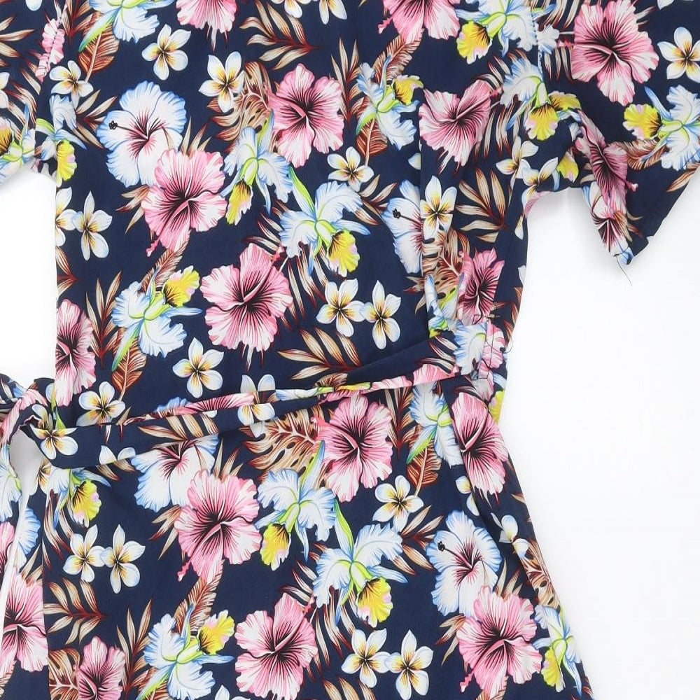 Fee Red Womens Blue Floral  Wrap Dress  Size S
