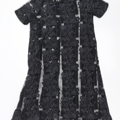 Lola Skye Womens Black Floral  T-Shirt Dress  Size 8  - Sheer panels