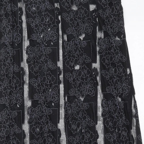 Lola Skye Womens Black Floral  T-Shirt Dress  Size 8  - Sheer panels