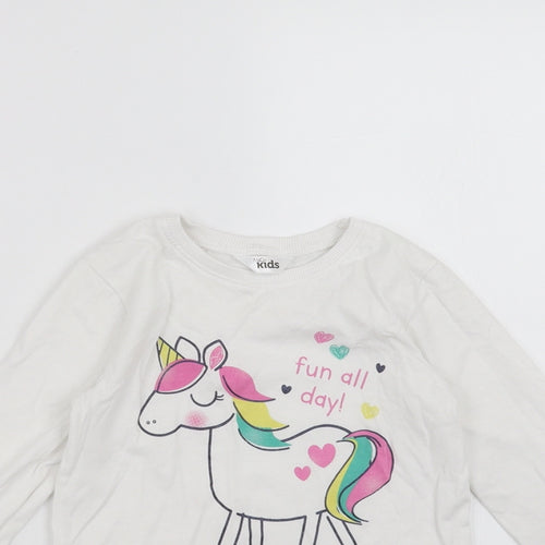 M&Co Girls White   Basic T-Shirt Size 3-4 Years  - unicorn