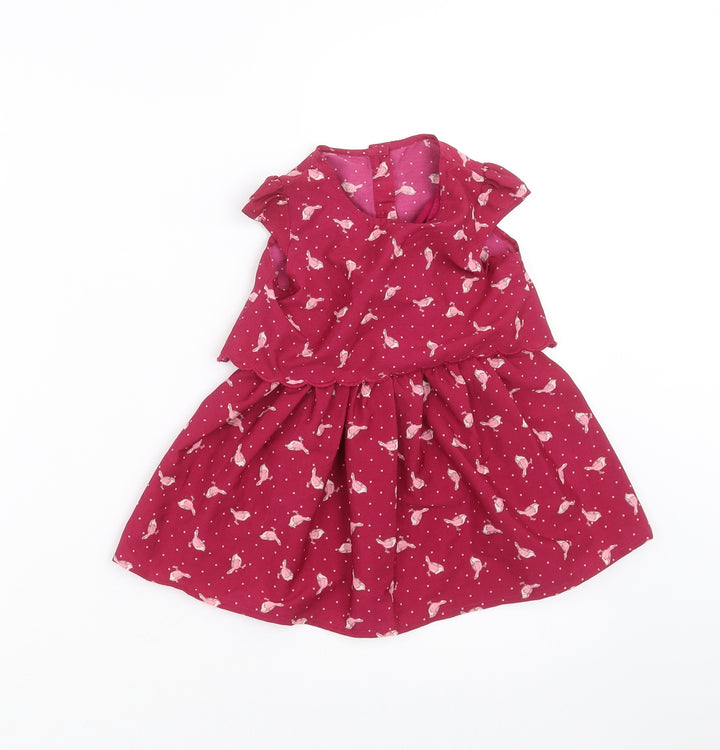 Matalan Girls Purple   Fit & Flare  Size 12-18 Months  - Bird pattern