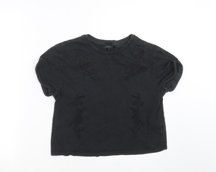 Topshop Womens Black Floral  Basic T-Shirt Size 8  - Floral embroidery