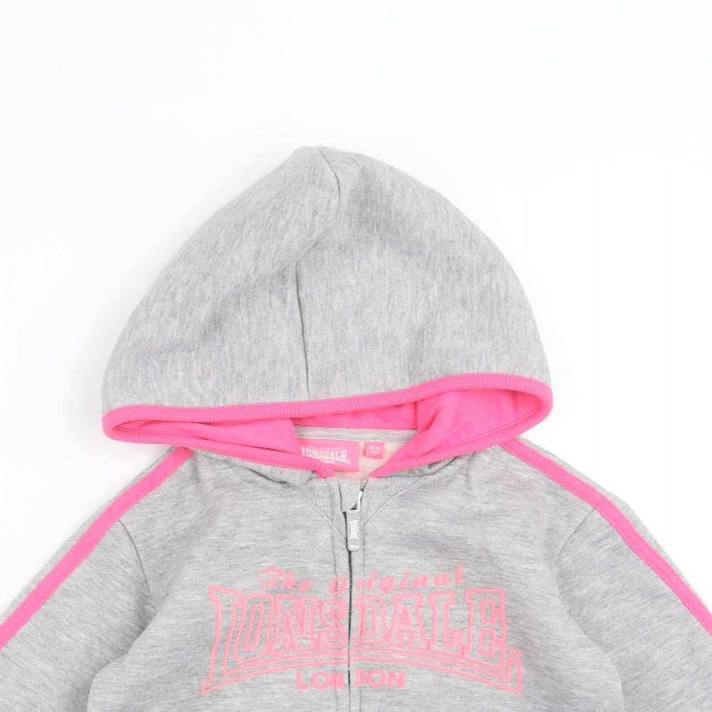 Lonsdale Girls Grey   Full Zip Hoodie Size 3-4 Years