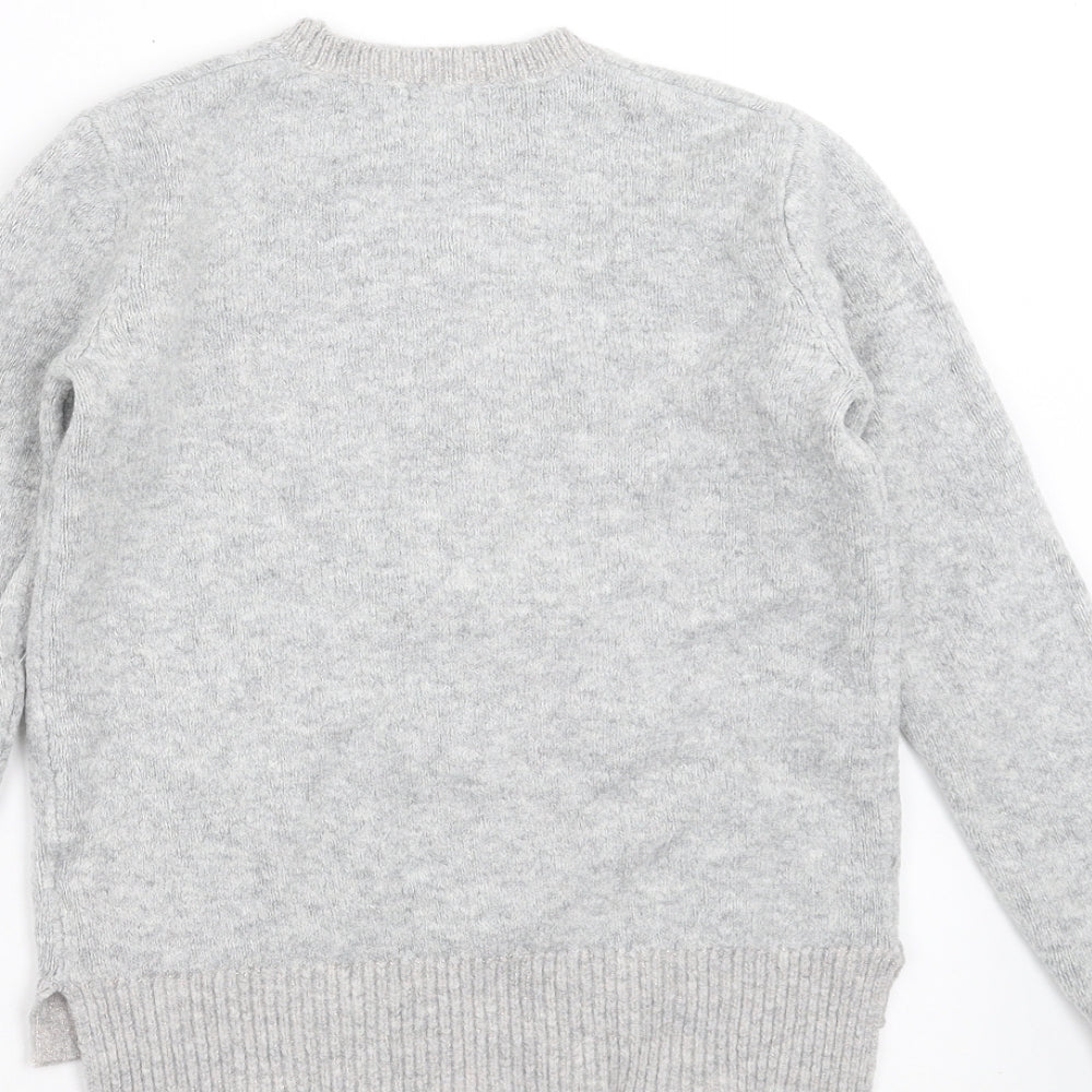 NEXT Girls Grey  Knit Pullover Jumper Size 9 Years  - reindeer
