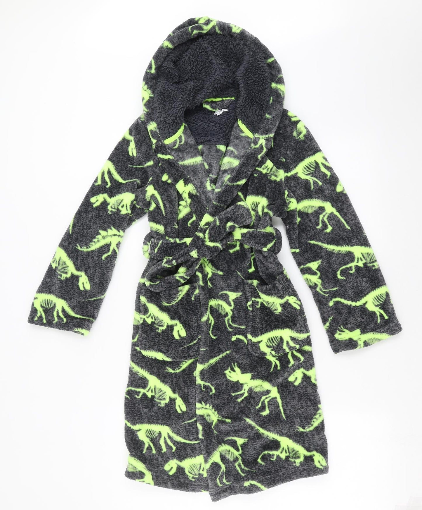 Blue Zoo Boys Grey Solid Fleece  Robe Size 9-10 Years  - dinosaur