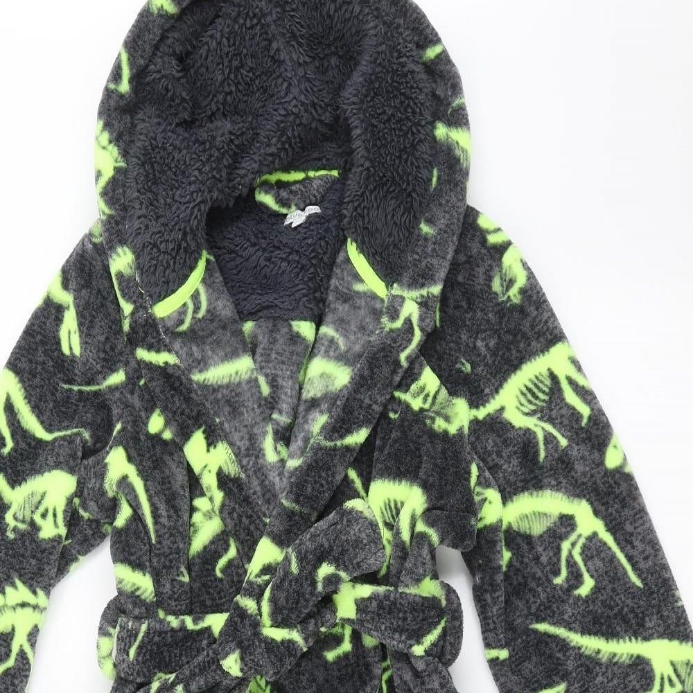 Blue Zoo Boys Grey Solid Fleece  Robe Size 9-10 Years  - dinosaur
