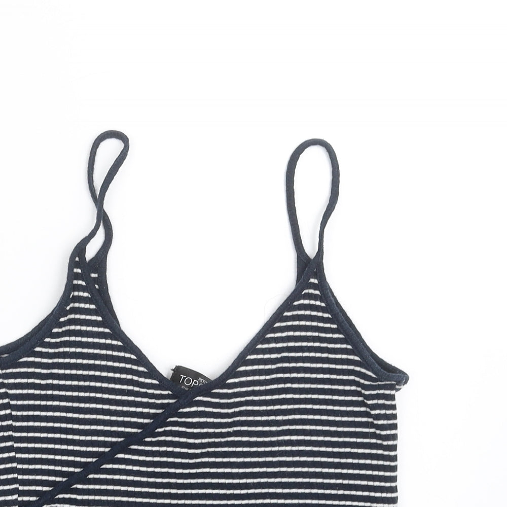 Topshop Womens Blue Striped  Camisole T-Shirt Size 10  - cropped
