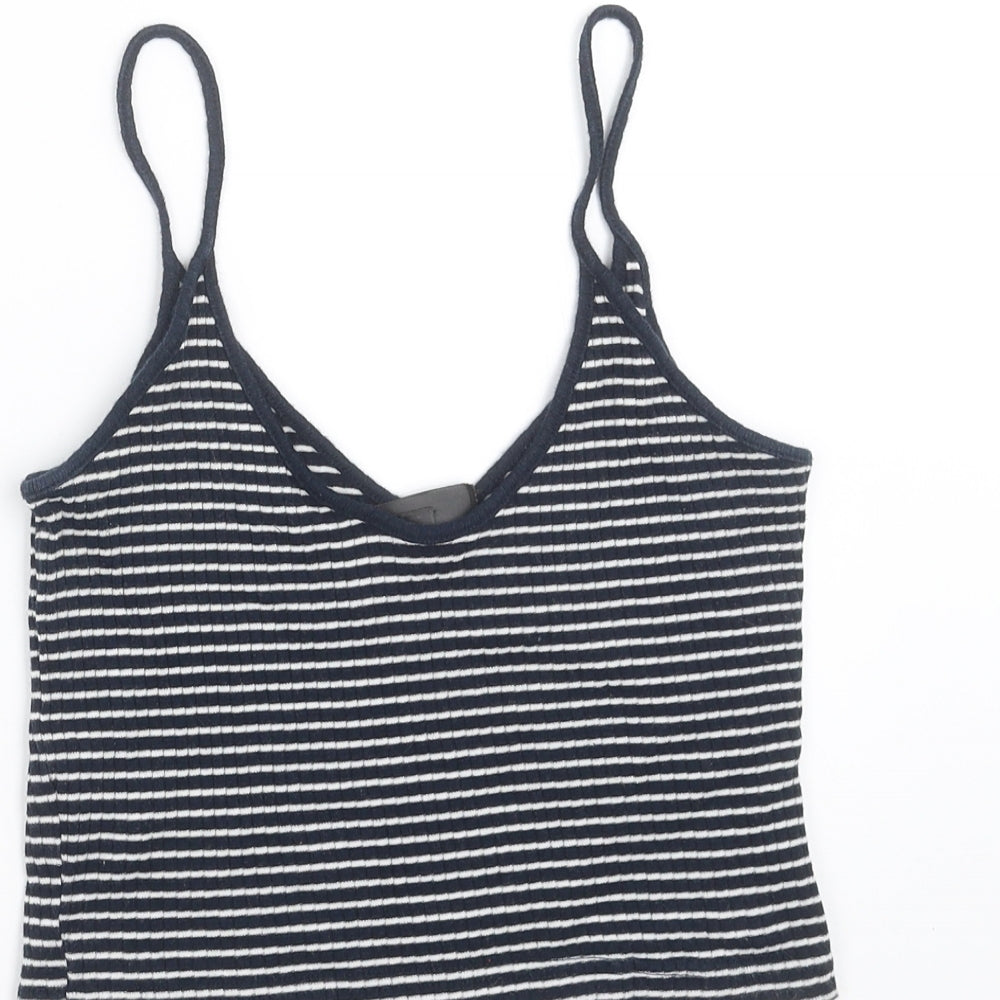 Topshop Womens Blue Striped  Camisole T-Shirt Size 10  - cropped