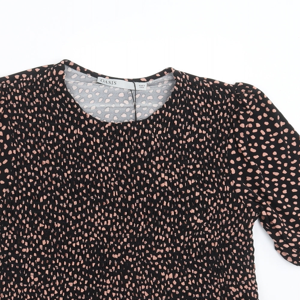 Oasis Womens Black Geometric  Basic Blouse Size S