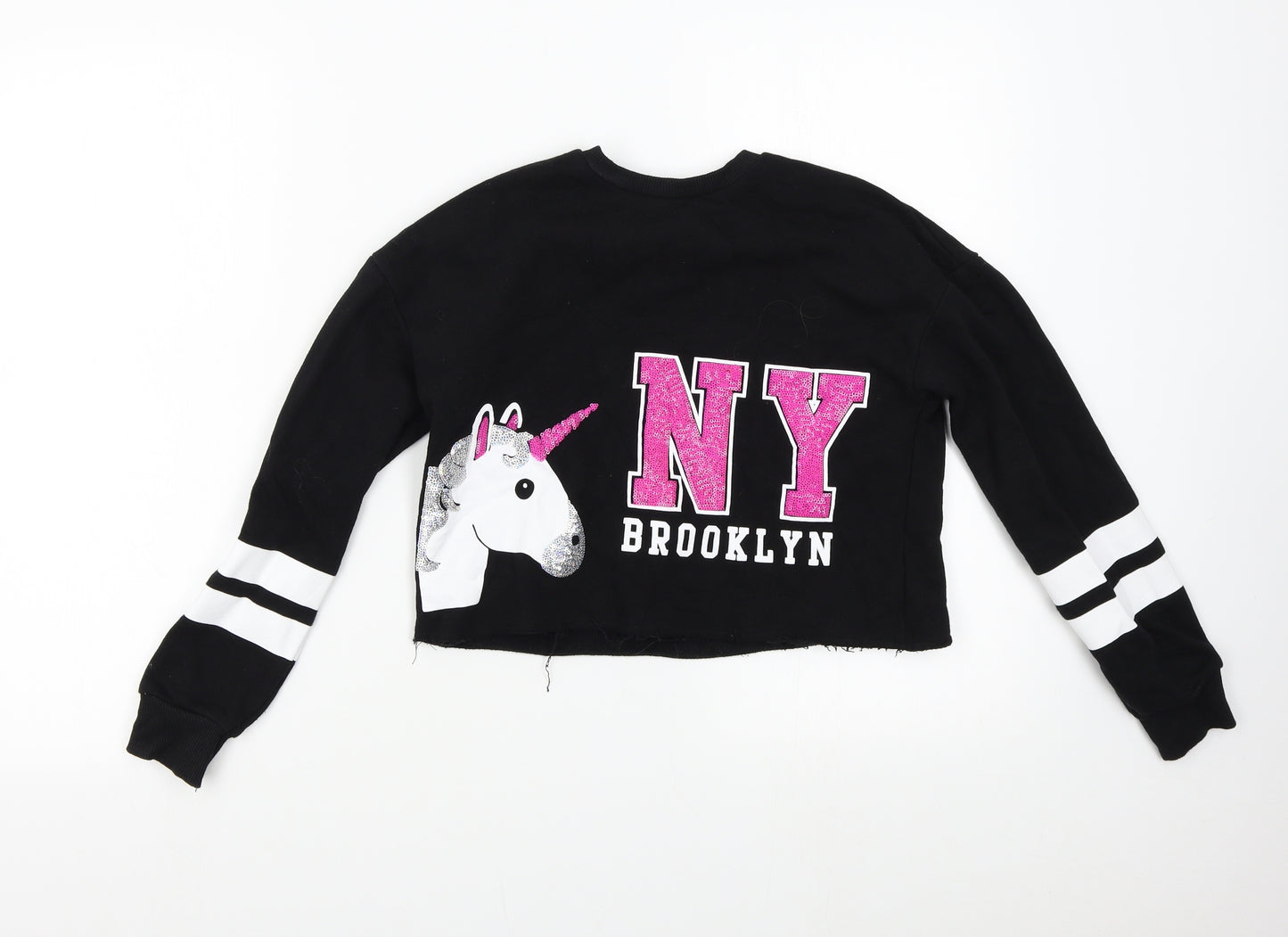 Primark Girls Black   Pullover Sweatshirt Size 10-11 Years  - Unicorn NY Brooklyn