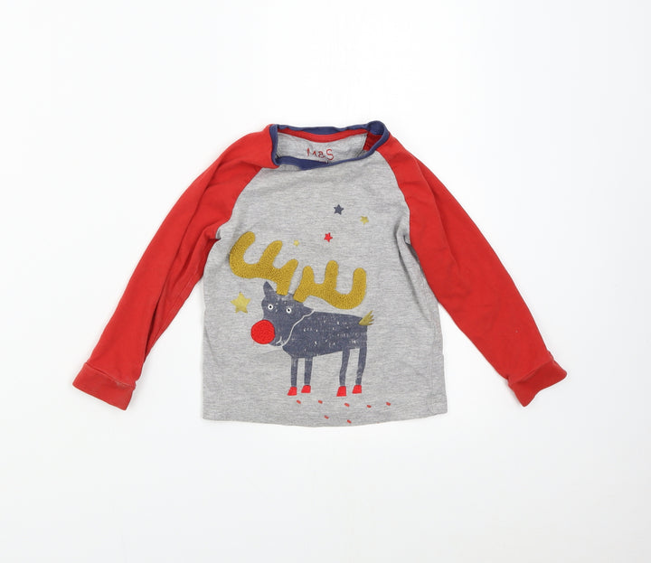 M&S Baby Multicoloured Solid Pyjama Top Size 18-24 Months - Reindeer