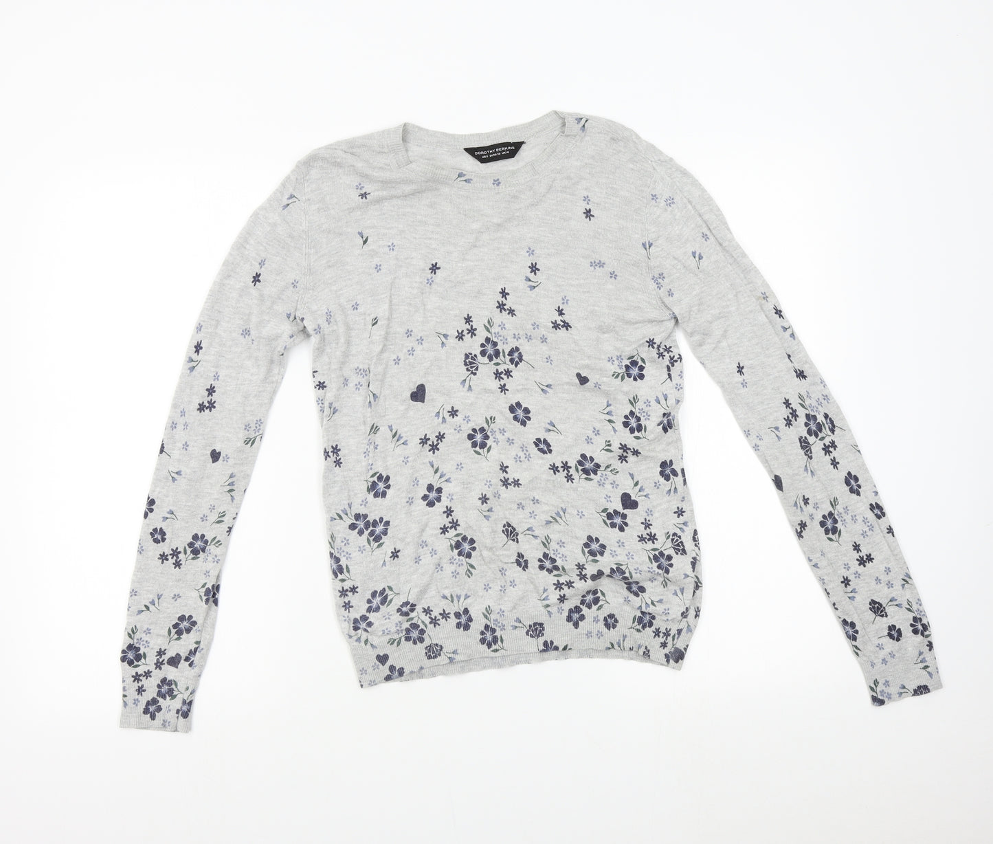 Dorothy Perkins Womens Grey Floral Knit Pullover Jumper Size 10