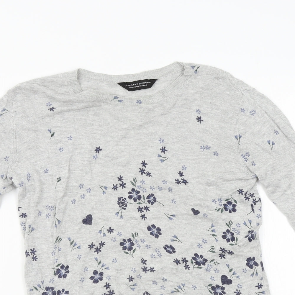 Dorothy Perkins Womens Grey Floral Knit Pullover Jumper Size 10