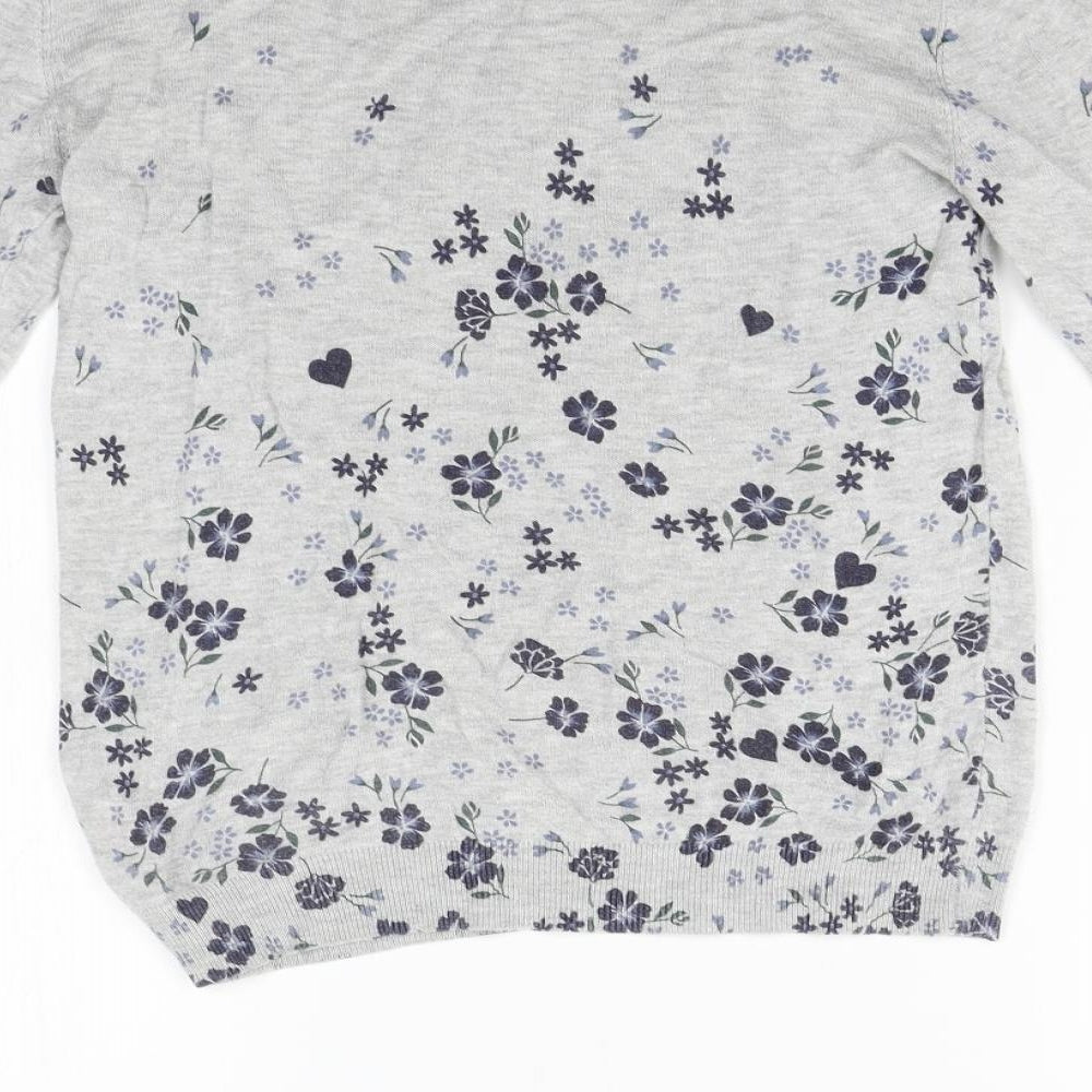 Dorothy Perkins Womens Grey Floral Knit Pullover Jumper Size 10