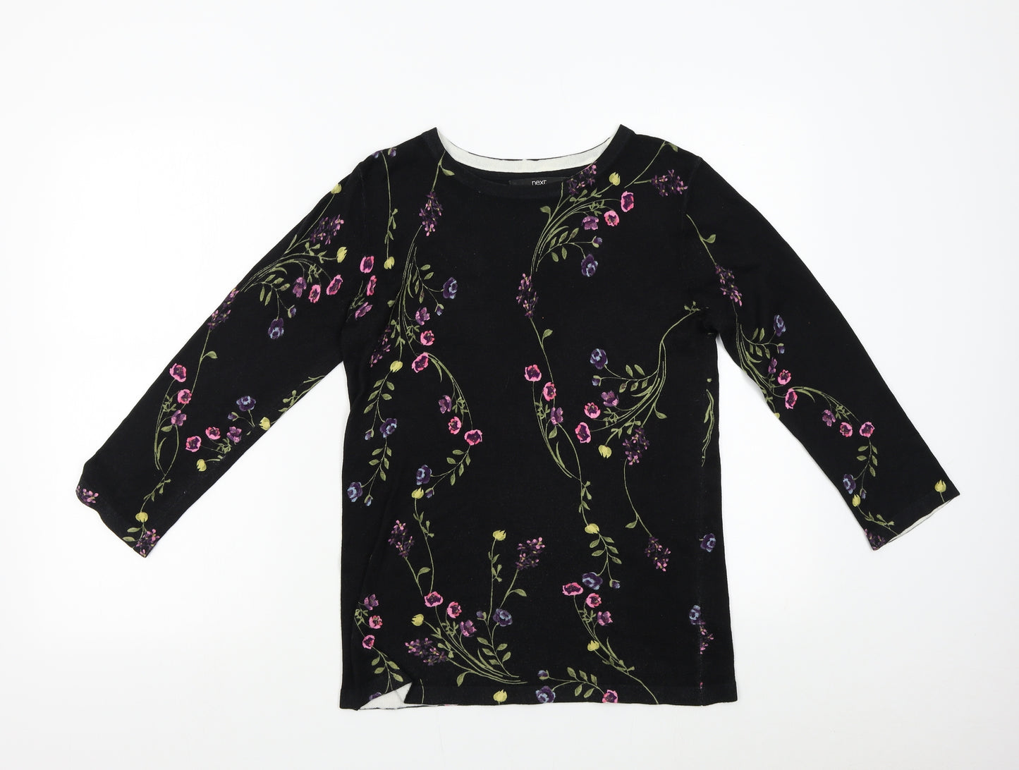 NEXT Womens Black Floral Knit Pullover Jumper Size 10