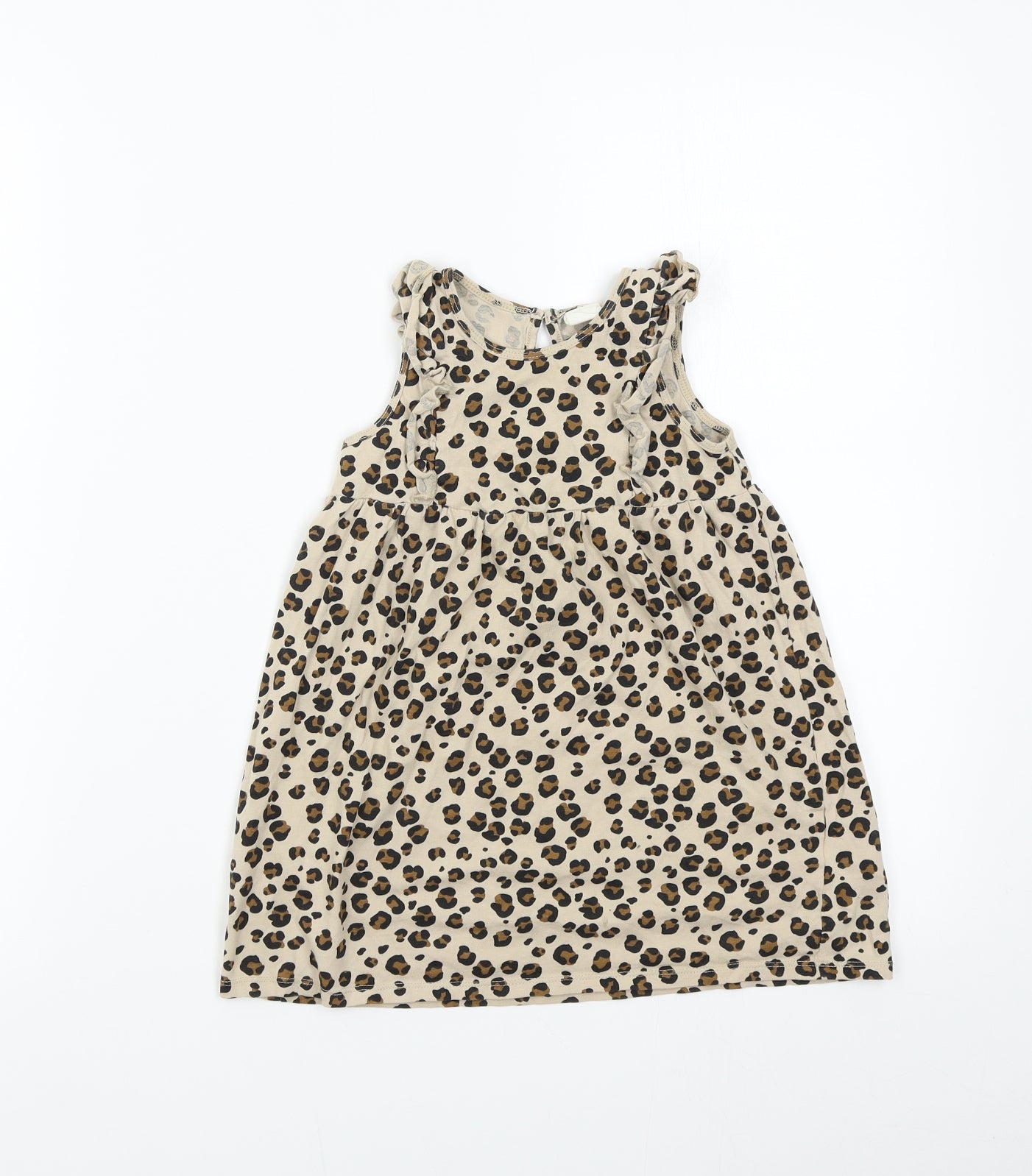 H&M Girls Brown Animal Print  T-Shirt Dress  Size 2-3 Years