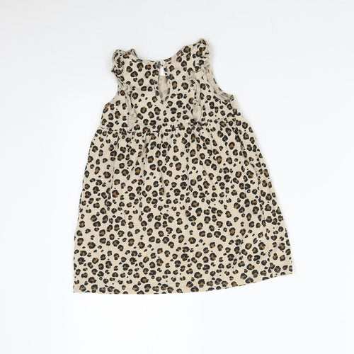 H&M Girls Brown Animal Print  T-Shirt Dress  Size 2-3 Years
