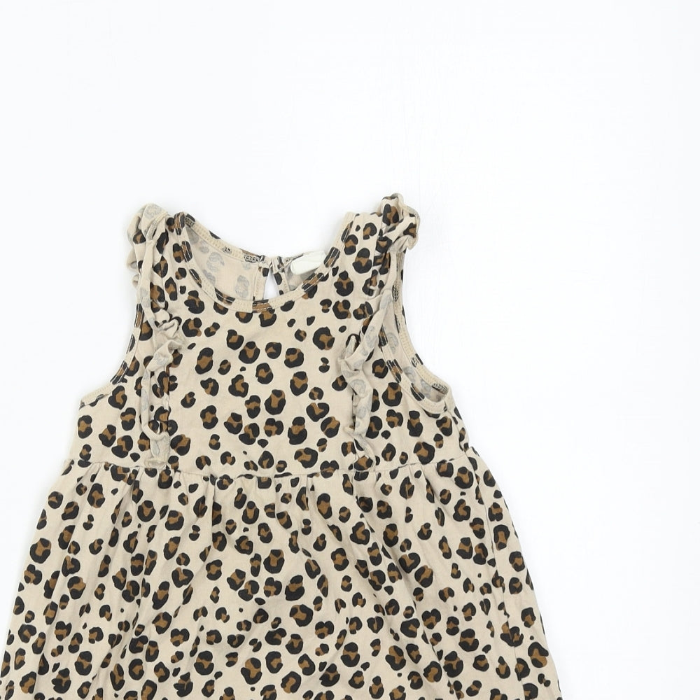 H&M Girls Brown Animal Print  T-Shirt Dress  Size 2-3 Years