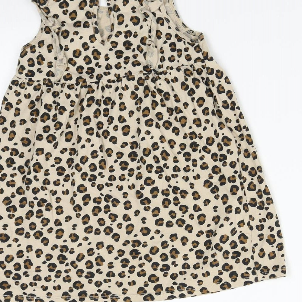 H&M Girls Brown Animal Print  T-Shirt Dress  Size 2-3 Years
