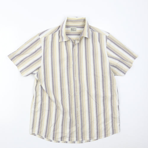 BHS Mens Beige Striped   Button-Up Size M