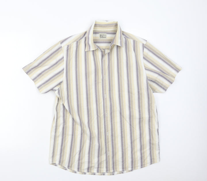 BHS Mens Beige Striped Button-Up Size M