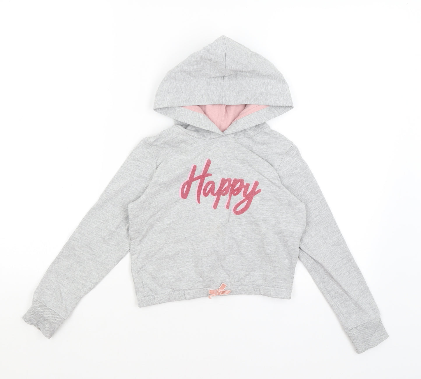 Lily & Dan Girls Grey   Pullover Hoodie Size 7-8 Years  - Happy