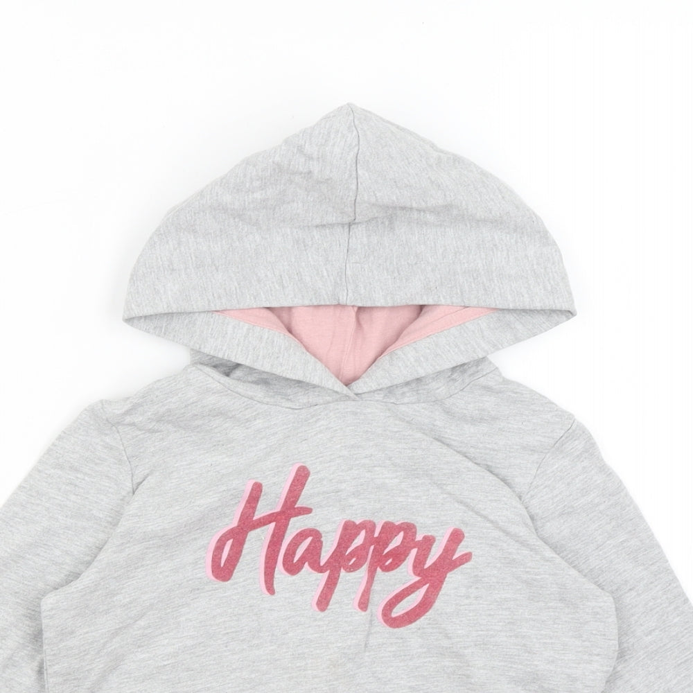 Lily & Dan Girls Grey   Pullover Hoodie Size 7-8 Years  - Happy