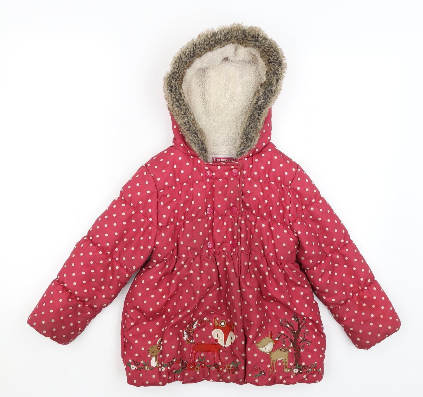 TU Girls Pink Spotted  Puffer Jacket Coat Size 4-5 Years