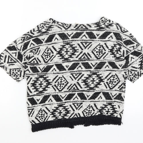 TU Girls White Geometric  Cardigan Jumper Size 8 Years