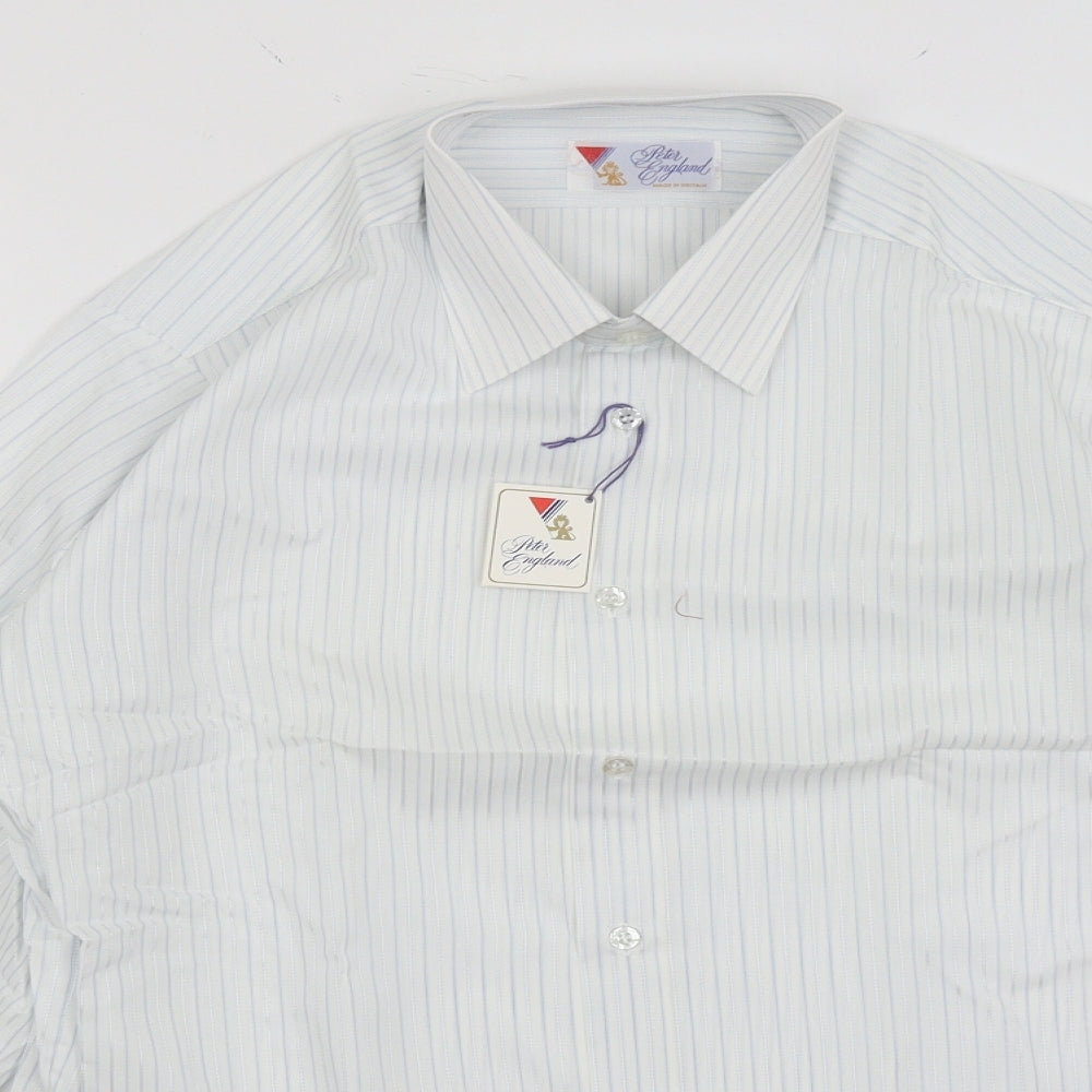 Peter England Mens White Striped   Dress Shirt Size 15.5