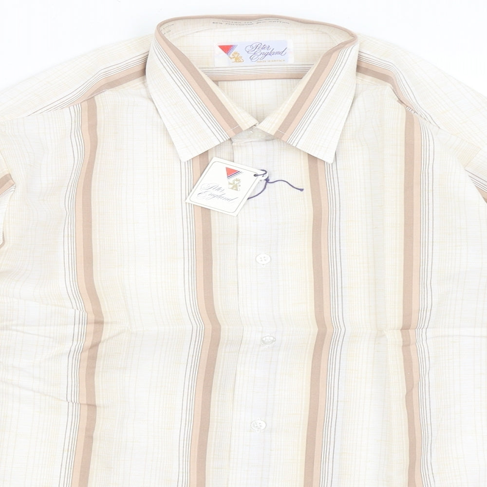 Peter England Mens Brown Striped   Dress Shirt Size 15.5