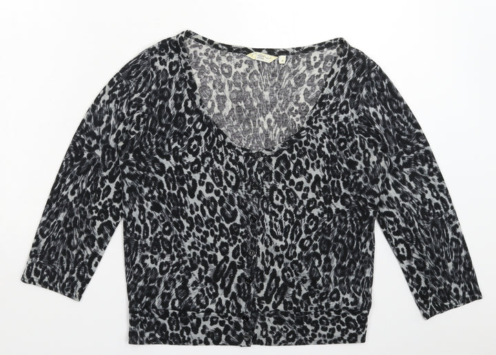 New Look Womens Grey Animal Print  Basic Button-Up Size 12