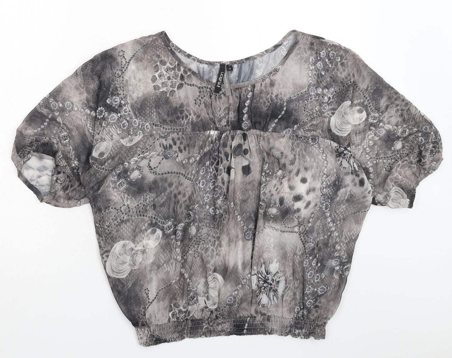Intuition Womens Grey Animal Print  Basic Blouse Size 10