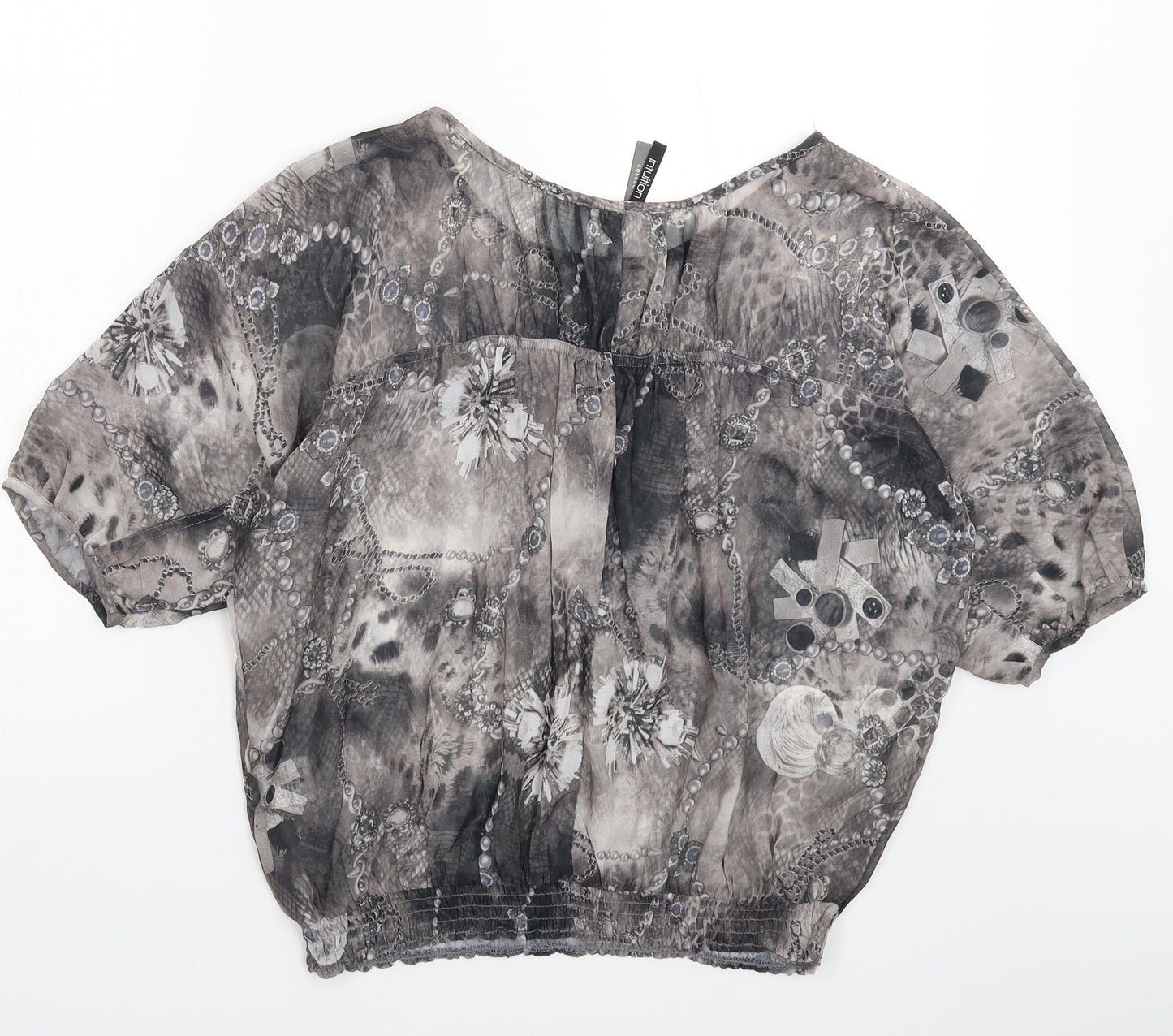 Intuition Womens Grey Animal Print  Basic Blouse Size 10