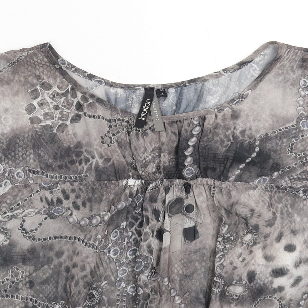 Intuition Womens Grey Animal Print  Basic Blouse Size 10
