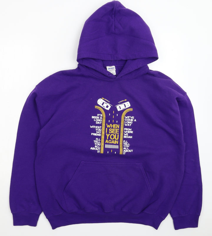 Gildan Mens Purple Pullover Hoodie Size L