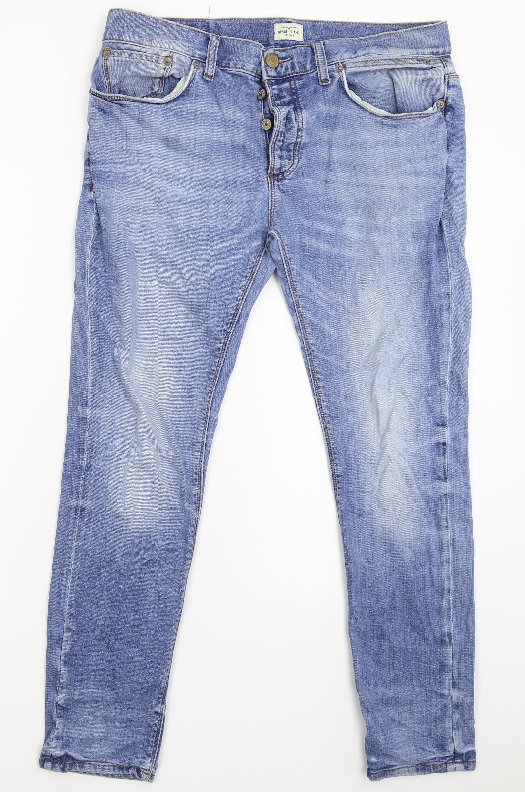 River Island Mens Blue  Denim Straight Jeans Size 36 L32 in