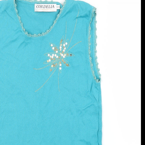 Cordelia Womens Blue Floral  Basic Blouse Size 14