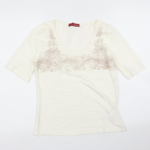 Hammer Womens Ivory Floral  Basic T-Shirt Size S
